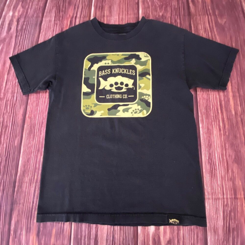 Brass Knuckles Clothing Co. T Shirt Men's Size M Black Camo Fish Graphic Cotton